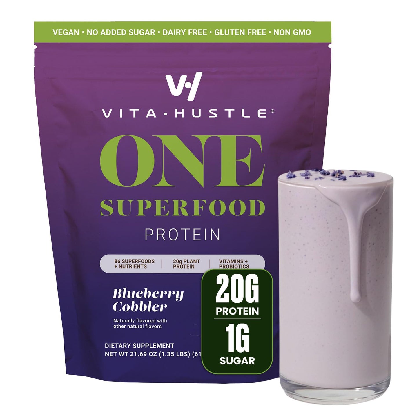 VitaHustle ONE Vegan Protein Powder, Chocolate, 15 Servings
