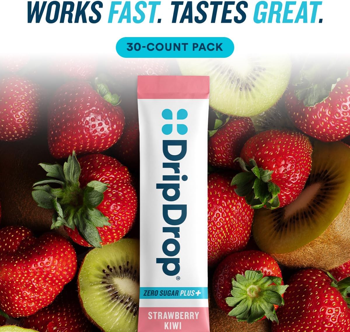 DripDrop Hydration Zero Sugar Plus Electrolytes, Strawberry Kiwi, 30 Ct