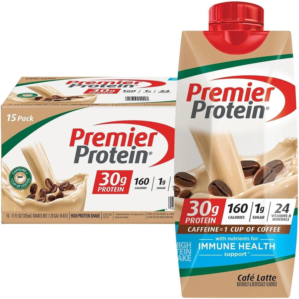 Premier Protein 30g High Protein Shake, Café Latte, 11 Fluid Ounce (Pack of 15)