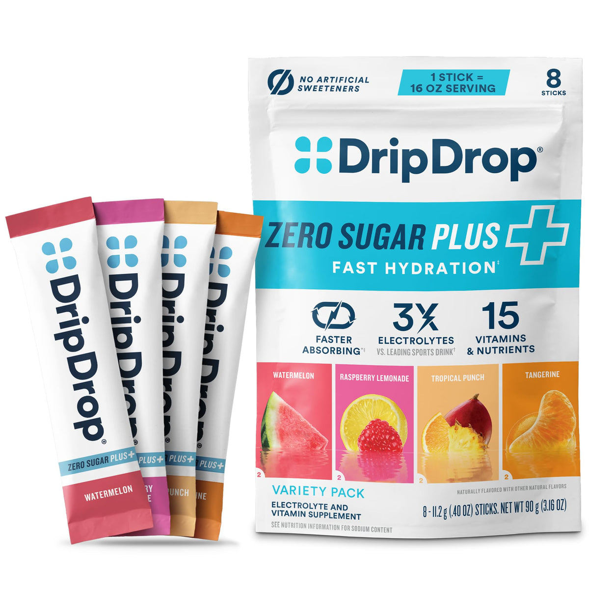 DripDrop Hydration Zero Sugar Plus Electrolytes, Strawberry Kiwi, 30 Ct