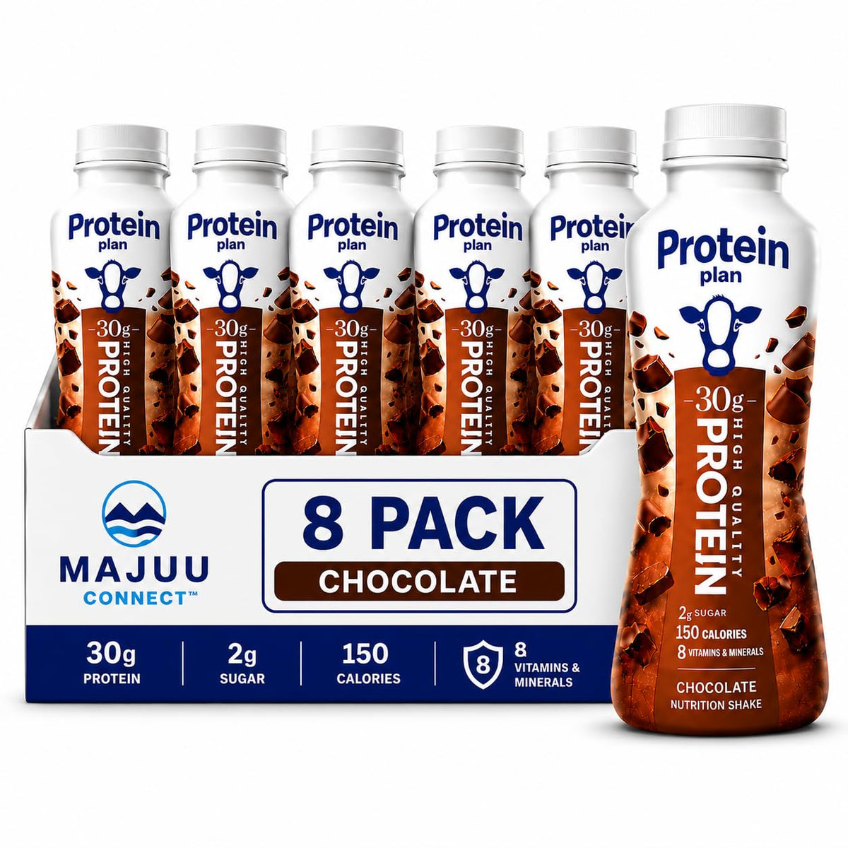 High Protein Chocolate Nutrition Shake (16, 11.5 Fl Oz) Pack - 30g Protein Per Botle Only 2g Sugar &150 Calories| Enriched With 8 Naturally Occouring Vitamins &Minerals | Ready-to-Drink, Lactose free.