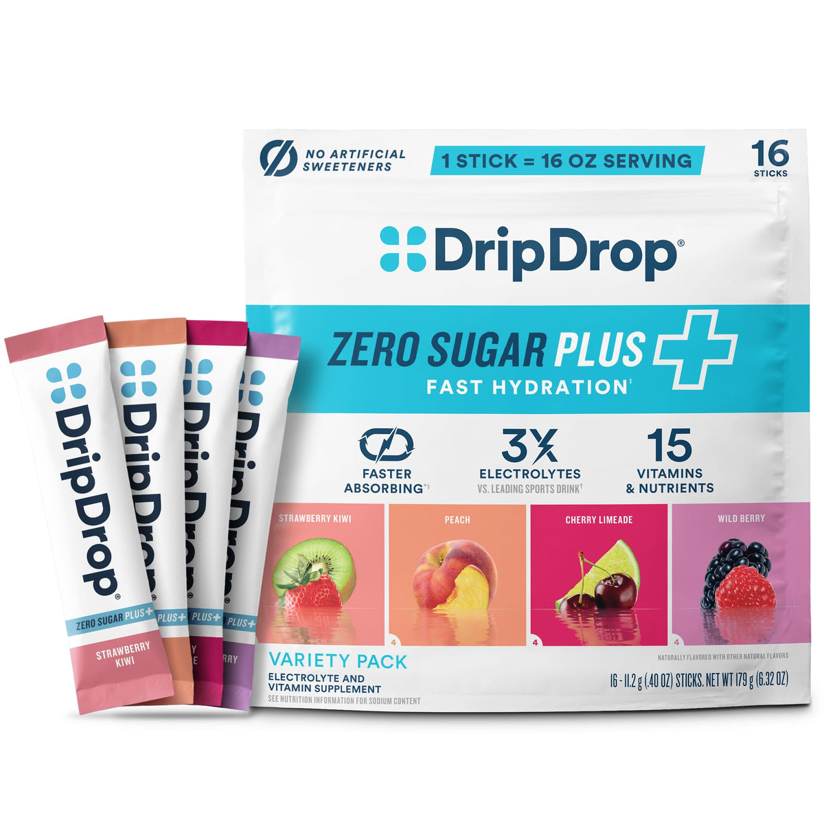 DripDrop Hydration Zero Sugar Plus Electrolytes, Strawberry Kiwi, 30 Ct