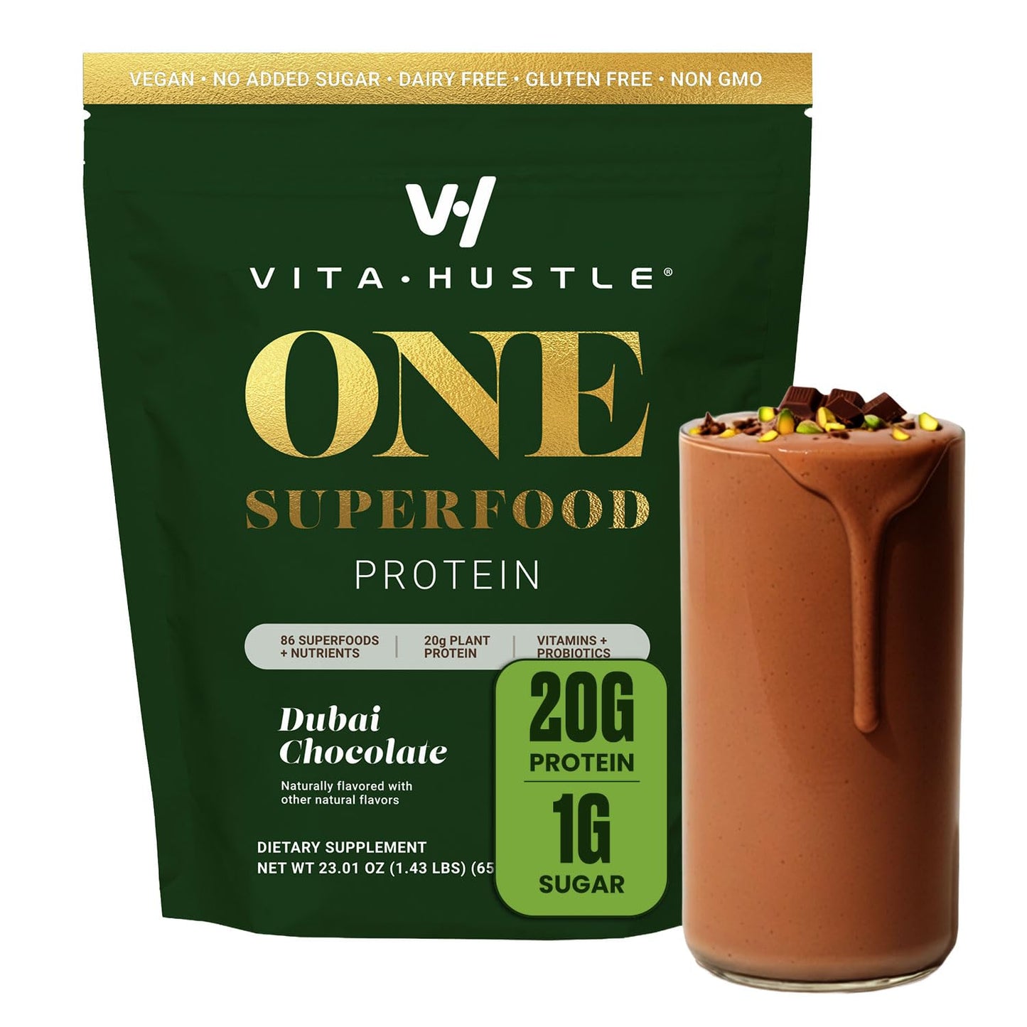 VitaHustle ONE Vegan Protein Powder, Chocolate, 15 Servings