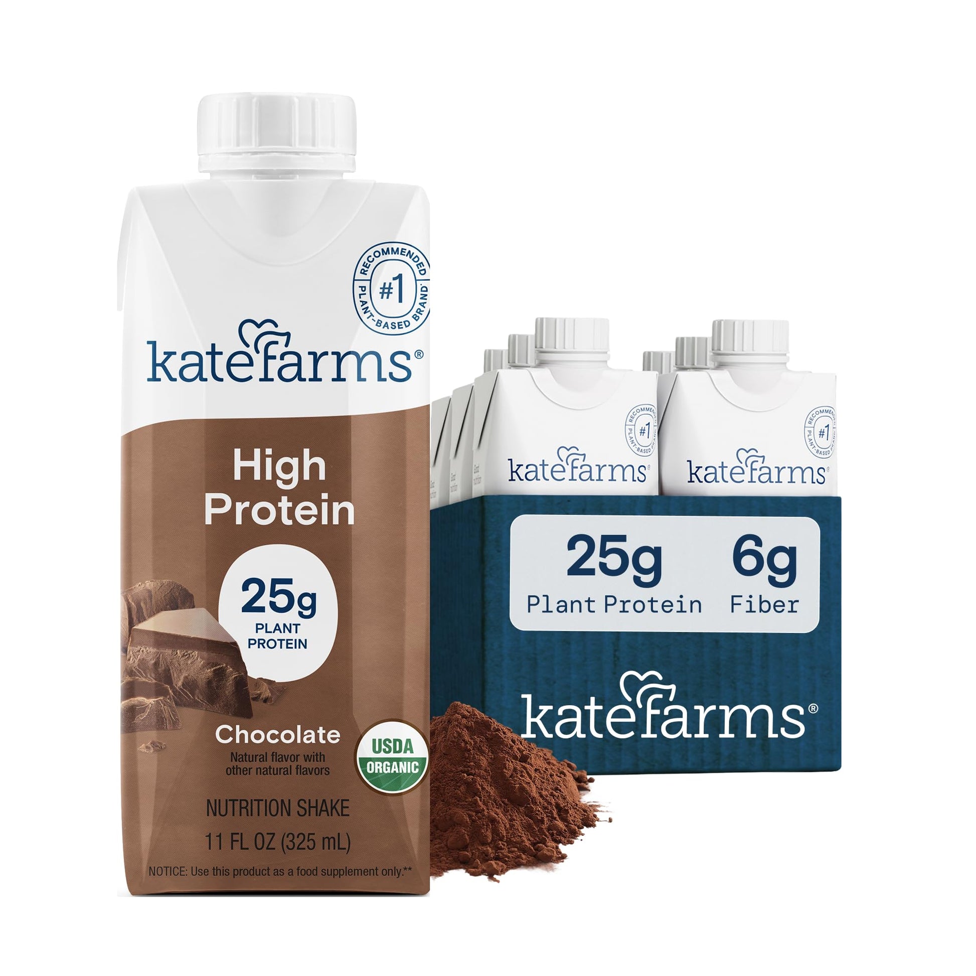 KATE FARMS Organic High Protein Chocolate Shake, 25g Protein, 12 Pack