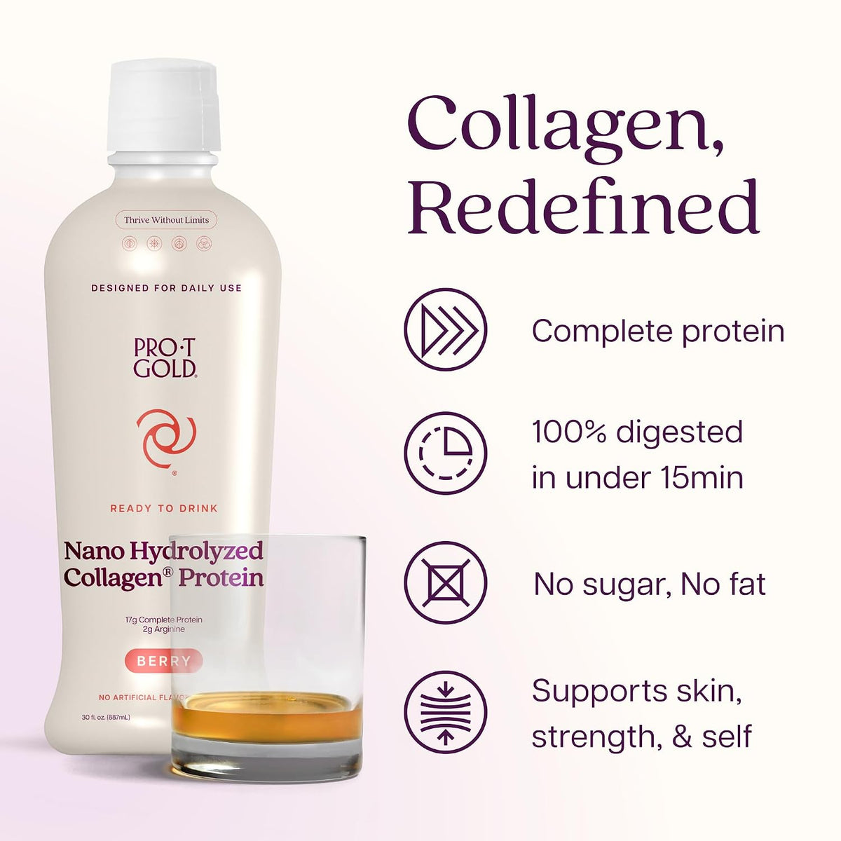 ProT Gold Liquid Collagen Protein Shot, Berry, 17g Protein, 30 fl oz