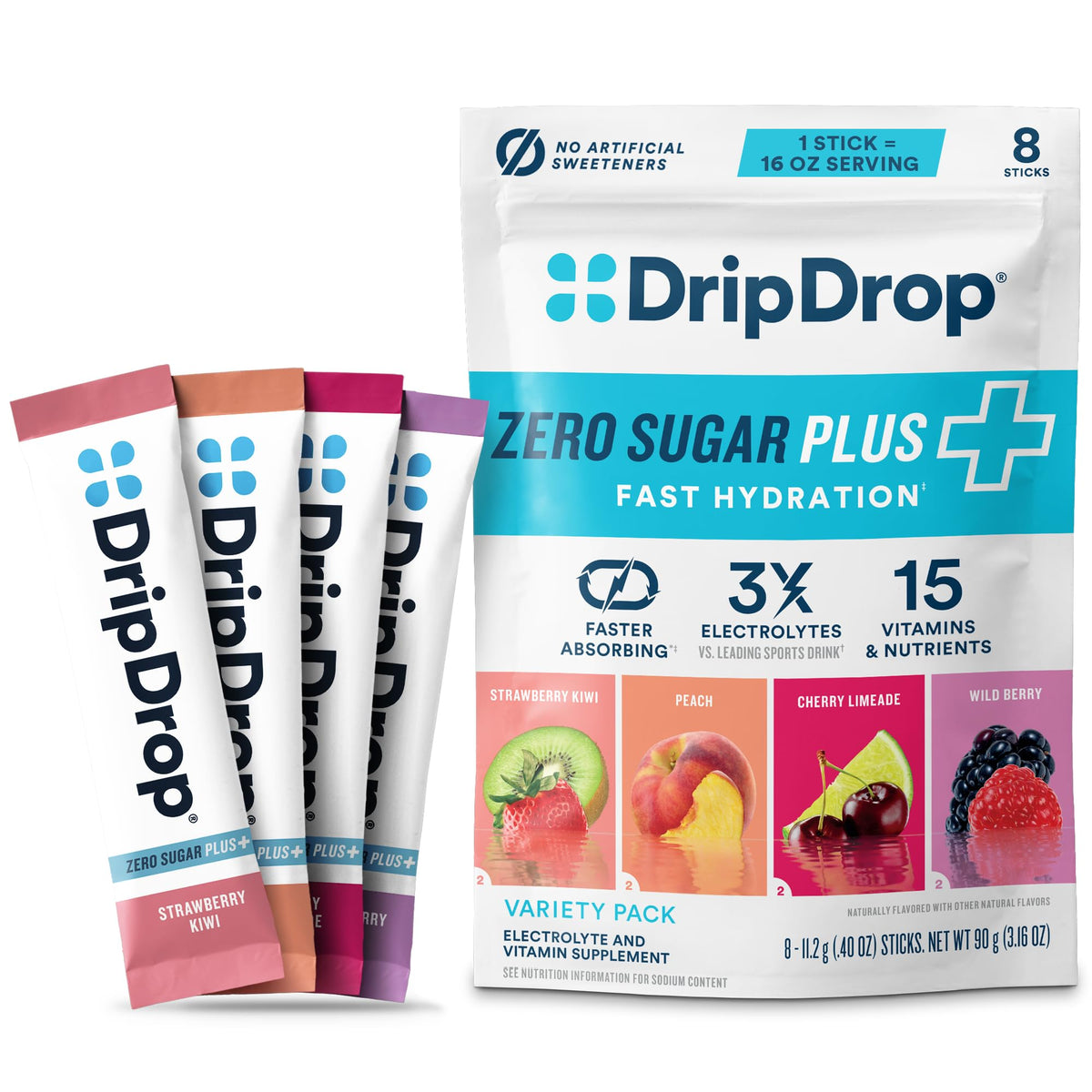 DripDrop Hydration Zero Sugar Plus Electrolytes, Strawberry Kiwi, 30 Ct