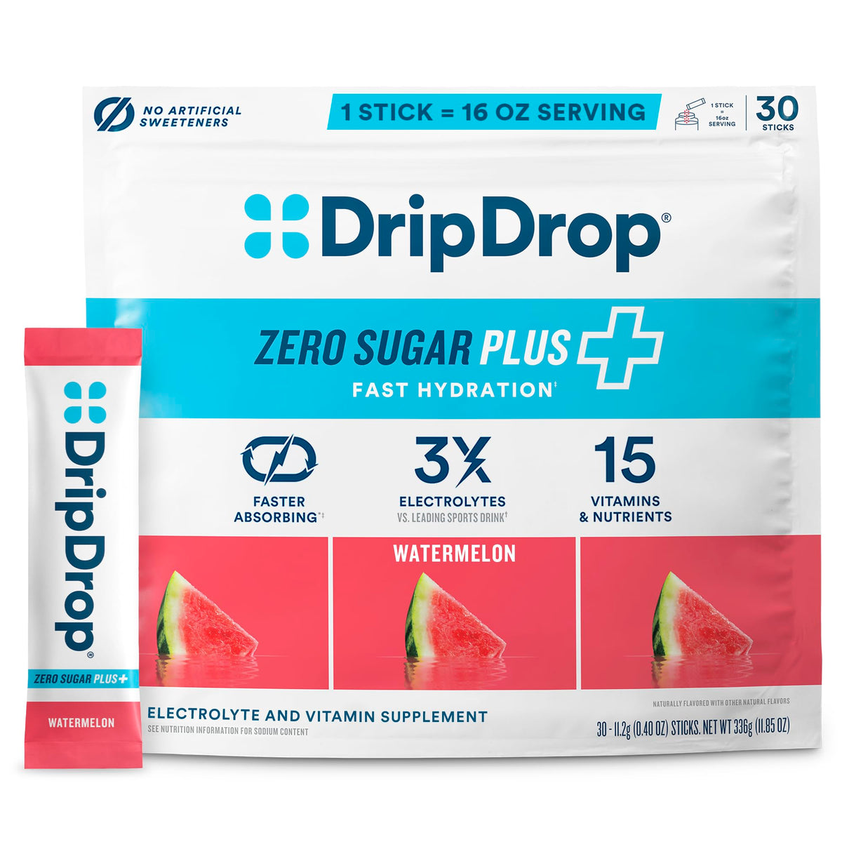DripDrop Hydration Zero Sugar Plus Electrolytes, Strawberry Kiwi, 30 Ct
