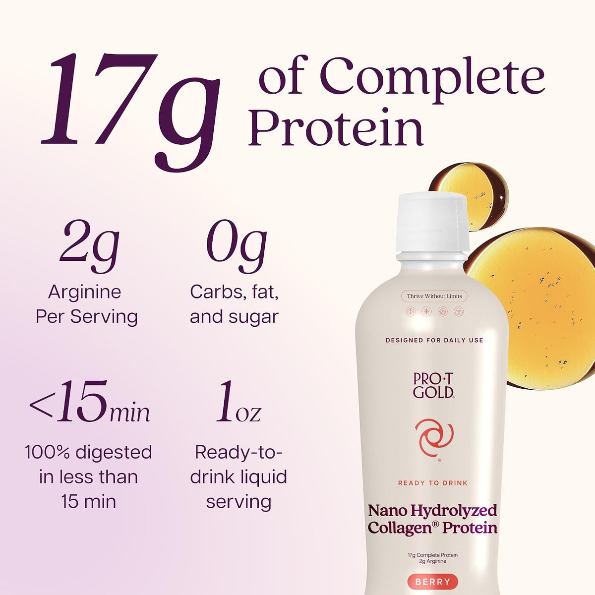 ProT Gold Liquid Collagen Protein Shot, Berry, 17g Protein, 30 fl oz