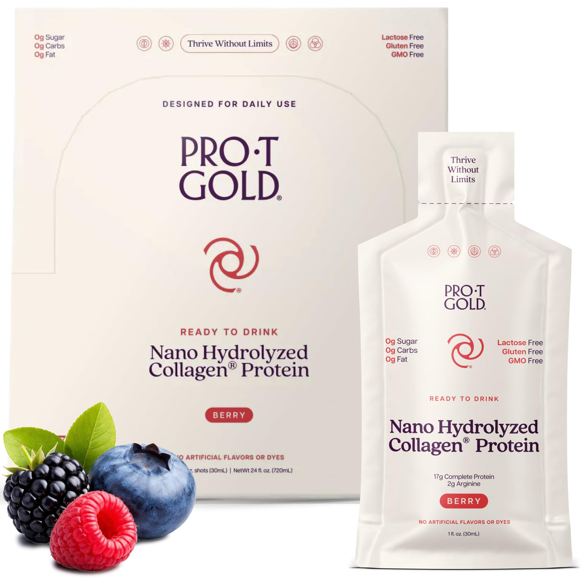 ProT Gold Liquid Collagen Protein Shot, Berry, 17g Protein, 30 fl oz