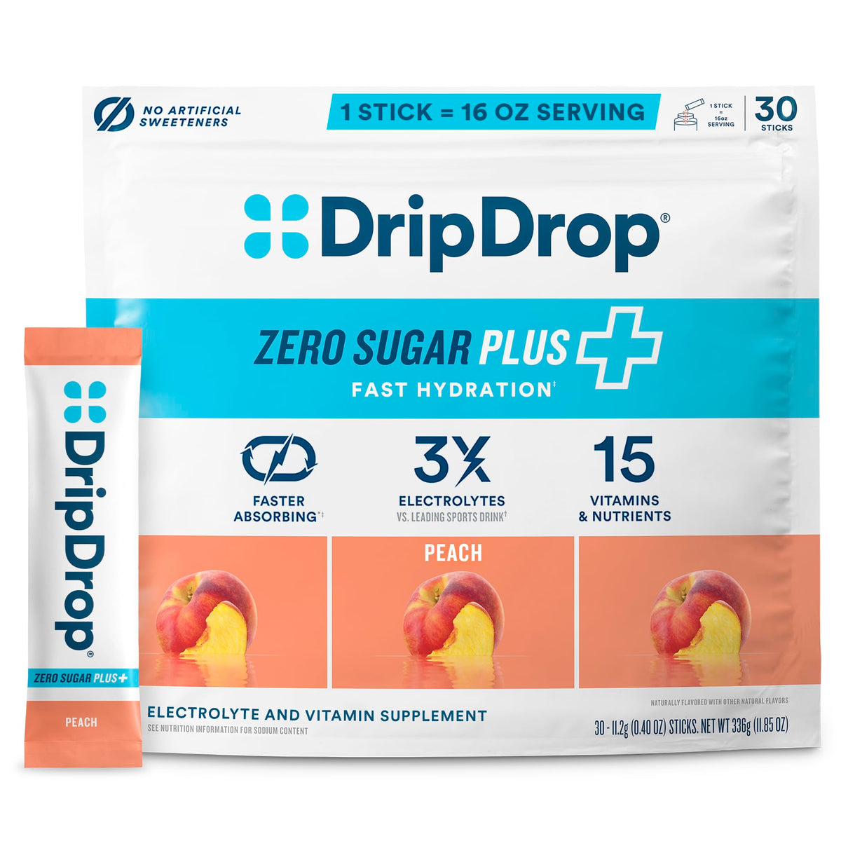 DripDrop Hydration Zero Sugar Plus Electrolytes, Strawberry Kiwi, 30 Ct
