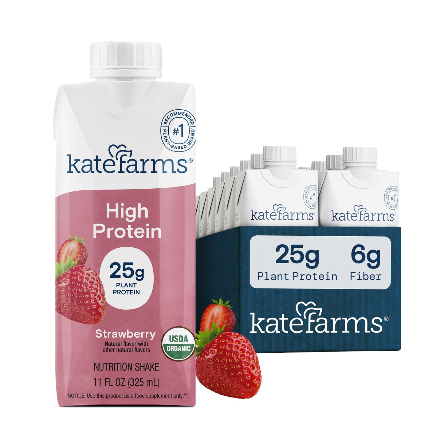 KATE FARMS Organic High Protein Chocolate Shake, 25g Protein, 12 Pack