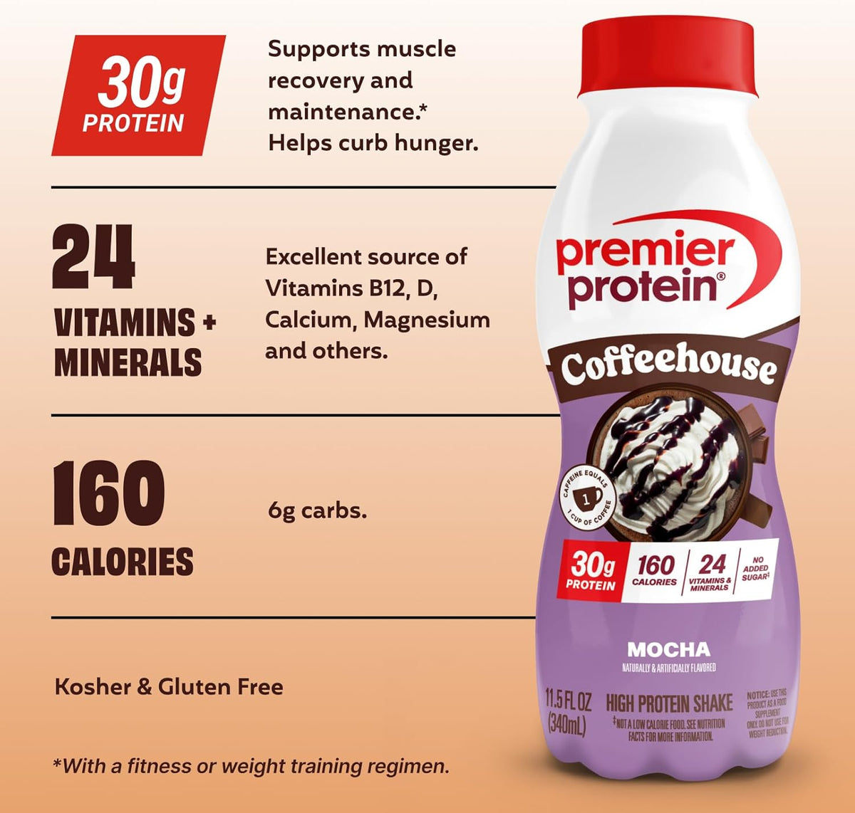 Premier Protein COFFEEHOUSE 30g Protein Shake, Mocha, 12 Pack