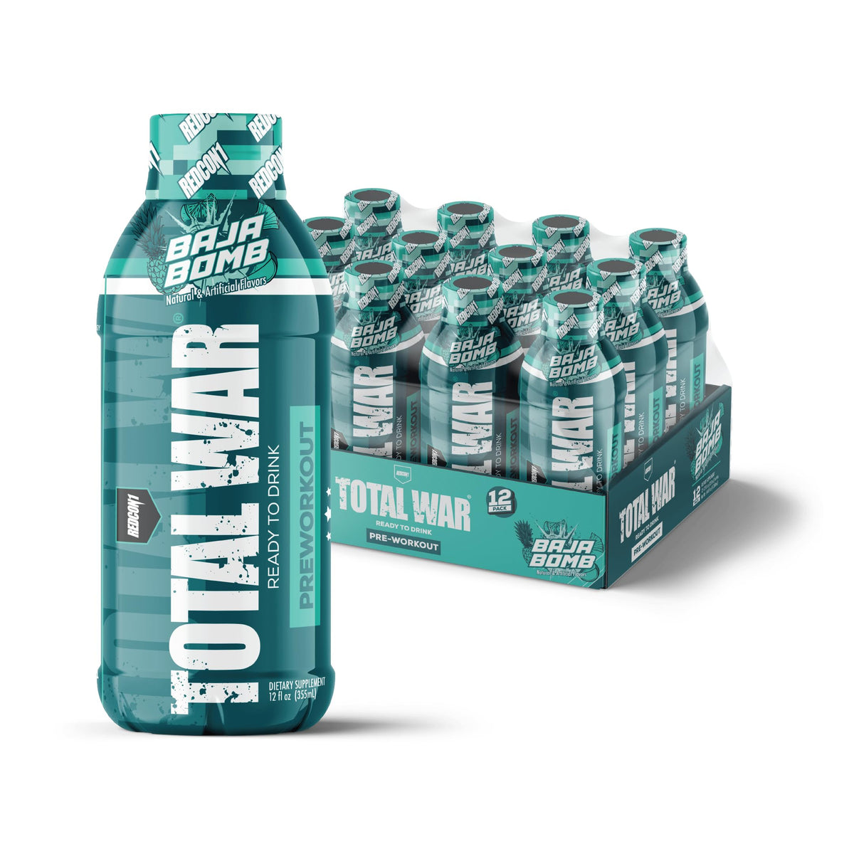 REDCON1 Total War Ready to Drink Pre Workout - Endurance Boosting, Keto Friendly RTD Formula - Amino Acid + Citrulline Malate Pre Workout Drink for Men & Women (Cali Splash, 12 Servings)