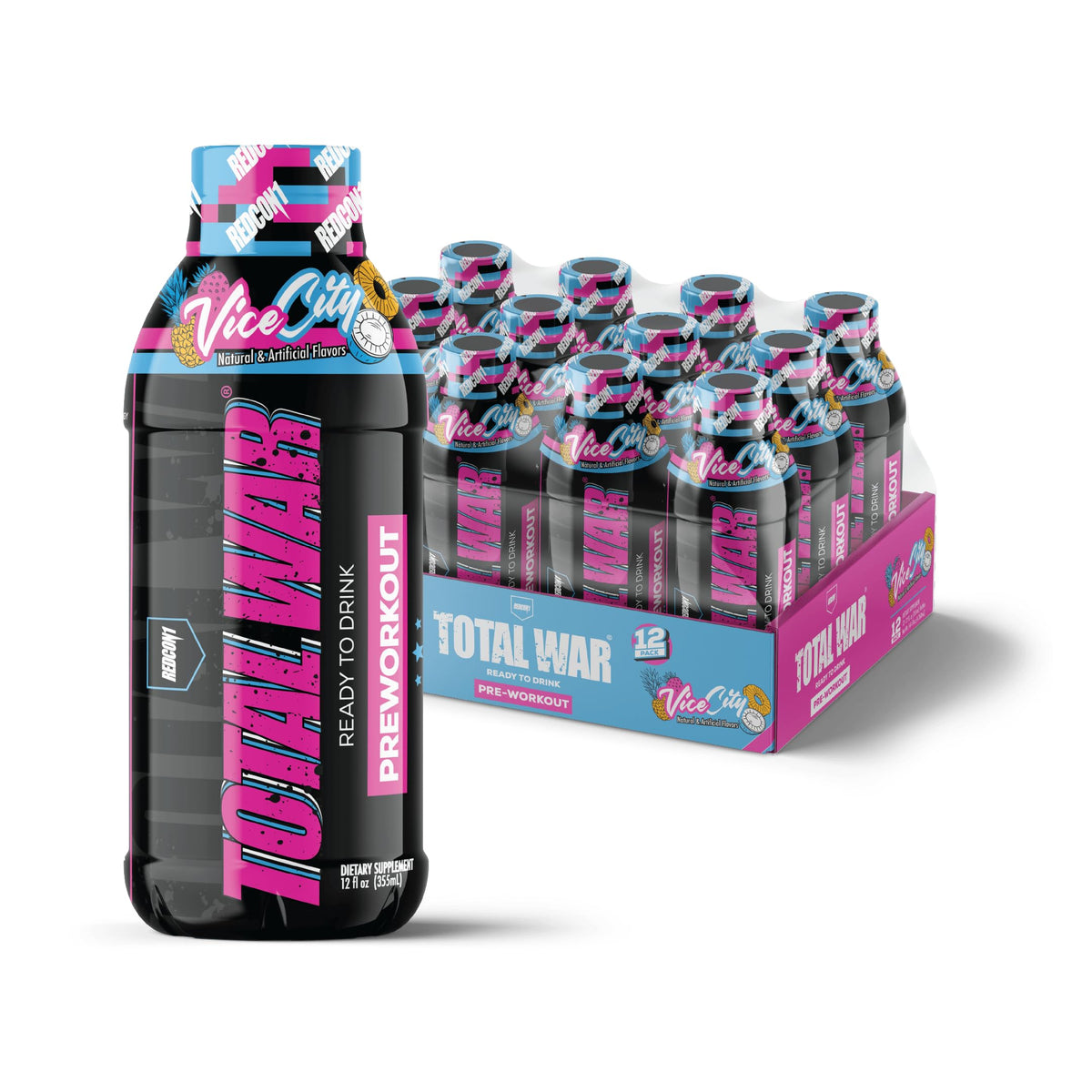 REDCON1 Total War Ready to Drink Pre Workout - Endurance Boosting, Keto Friendly RTD Formula - Amino Acid + Citrulline Malate Pre Workout Drink for Men & Women (Cali Splash, 12 Servings)