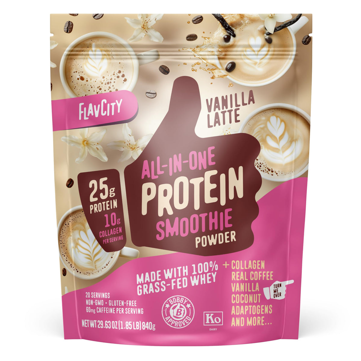 FlavCity All in One Protein Shake Powder, Salted Caramel - On the Go Meal Alternative + Collagen Peptides, Reishi & Cordyceps - Focus, Skin, Hair & Joint Support - 100% Grass Fed Whey, 20 Servings