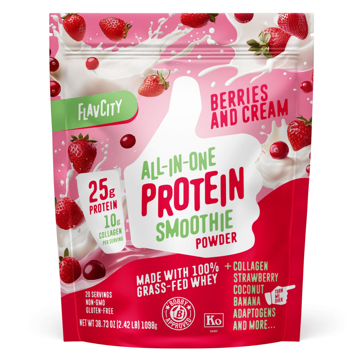FlavCity All in One Protein Shake Powder, Salted Caramel - On the Go Meal Alternative + Collagen Peptides, Reishi & Cordyceps - Focus, Skin, Hair & Joint Support - 100% Grass Fed Whey, 20 Servings