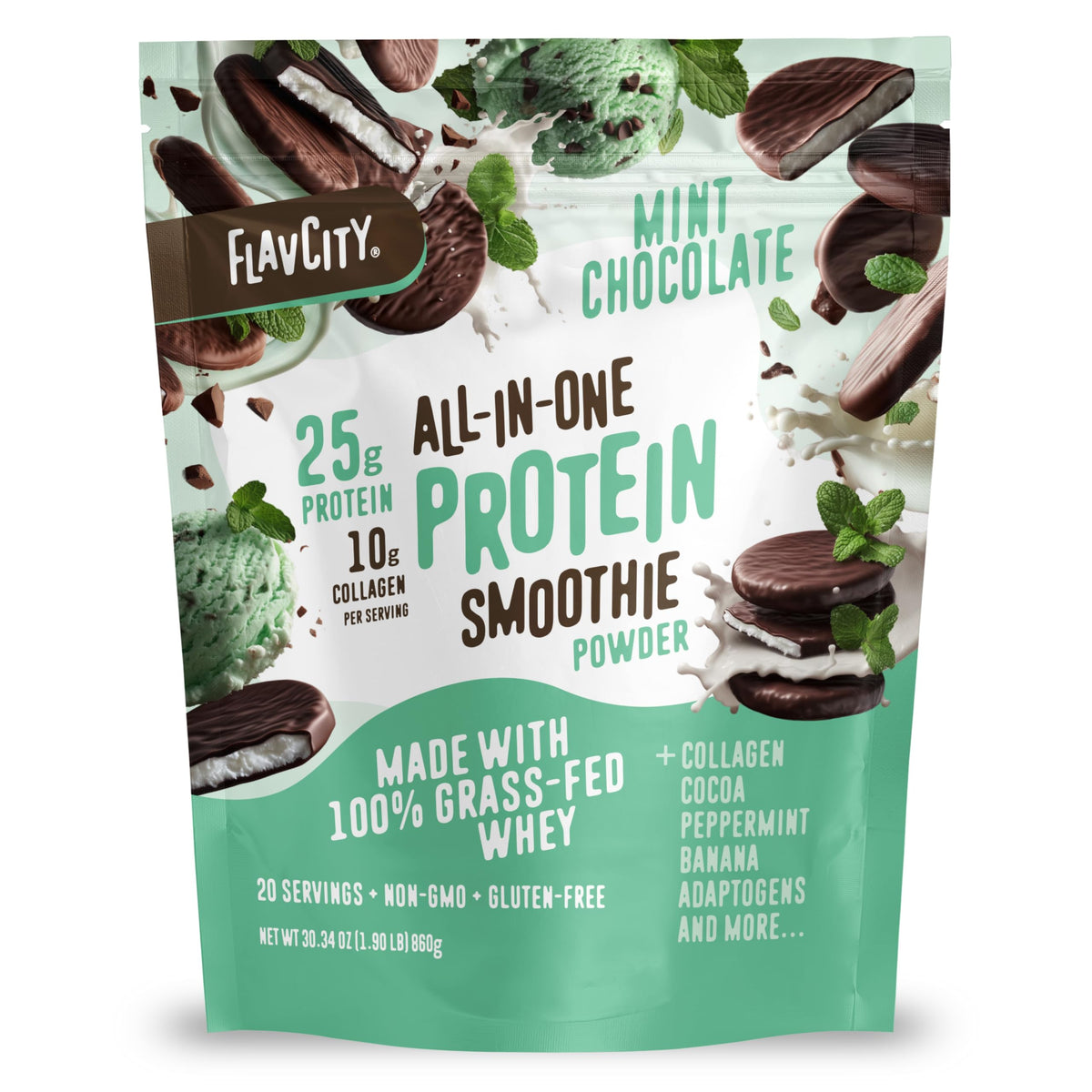 FlavCity All in One Protein Shake Powder, Salted Caramel - On the Go Meal Alternative + Collagen Peptides, Reishi & Cordyceps - Focus, Skin, Hair & Joint Support - 100% Grass Fed Whey, 20 Servings