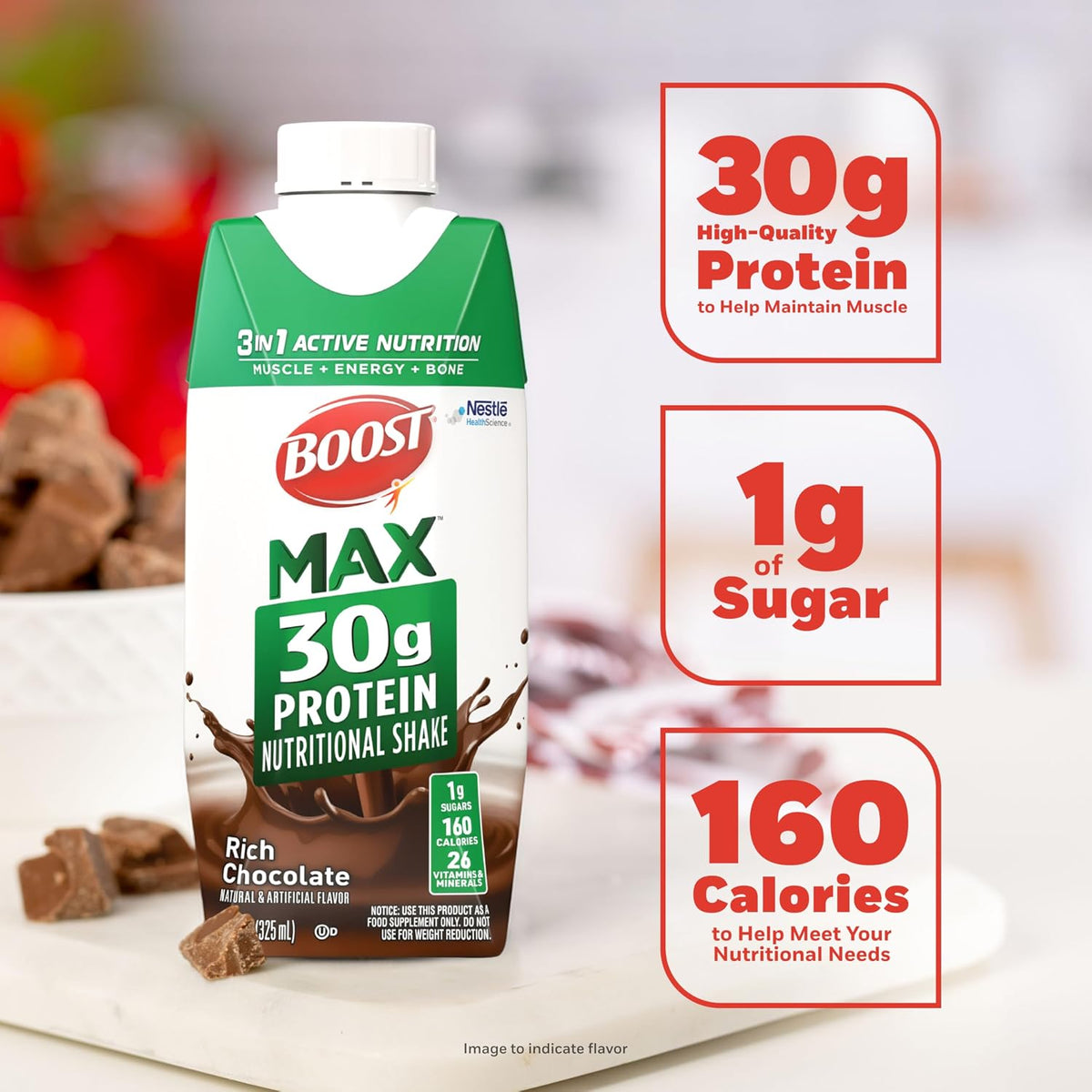 BOOST MAX Protein Shakes Ready to Drink, Chocolate, 11 Fl Oz, (Pack of 18)