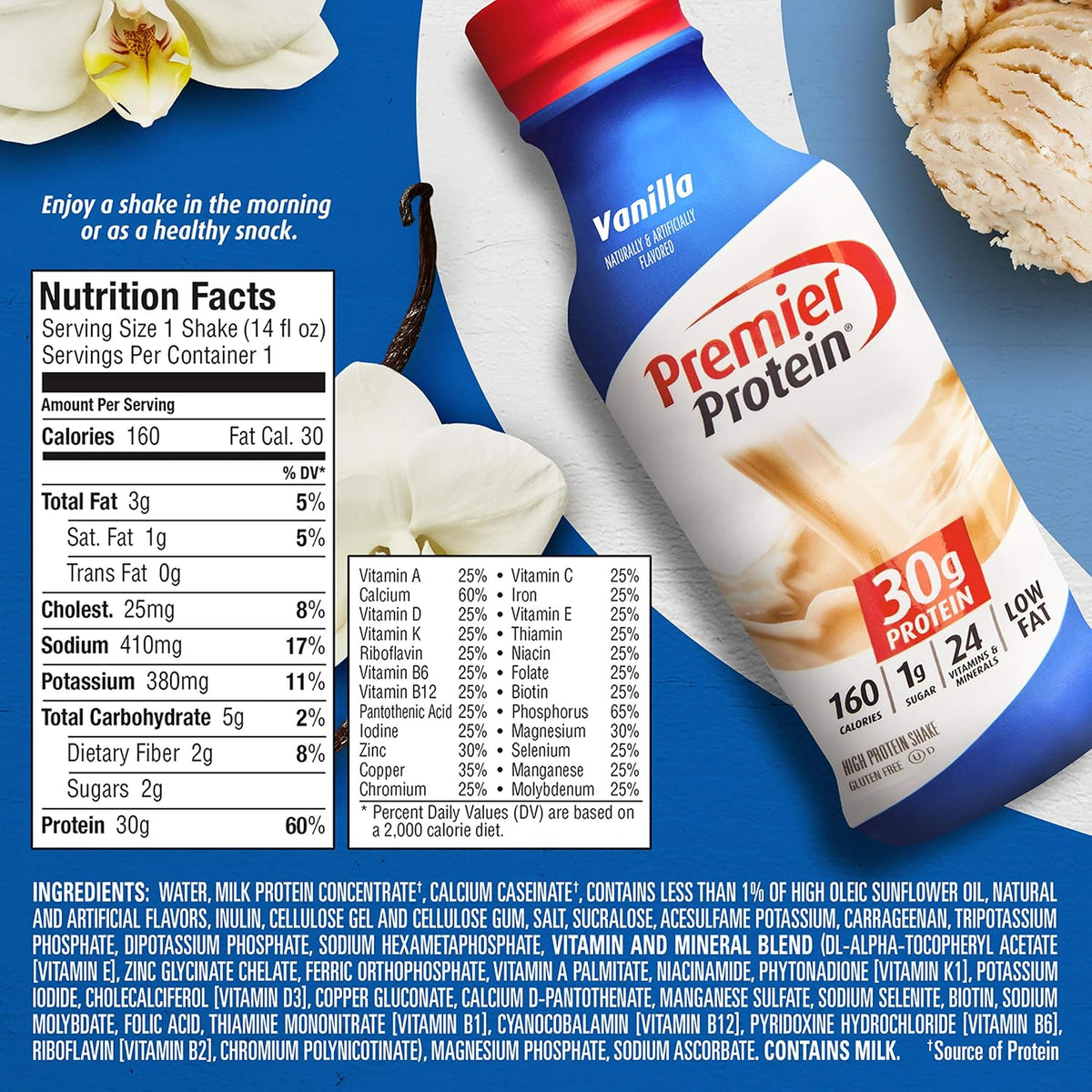 Premier Protein 30g Protein Shake, Vanilla, 14 Fl Oz (Pack of 12) bottle