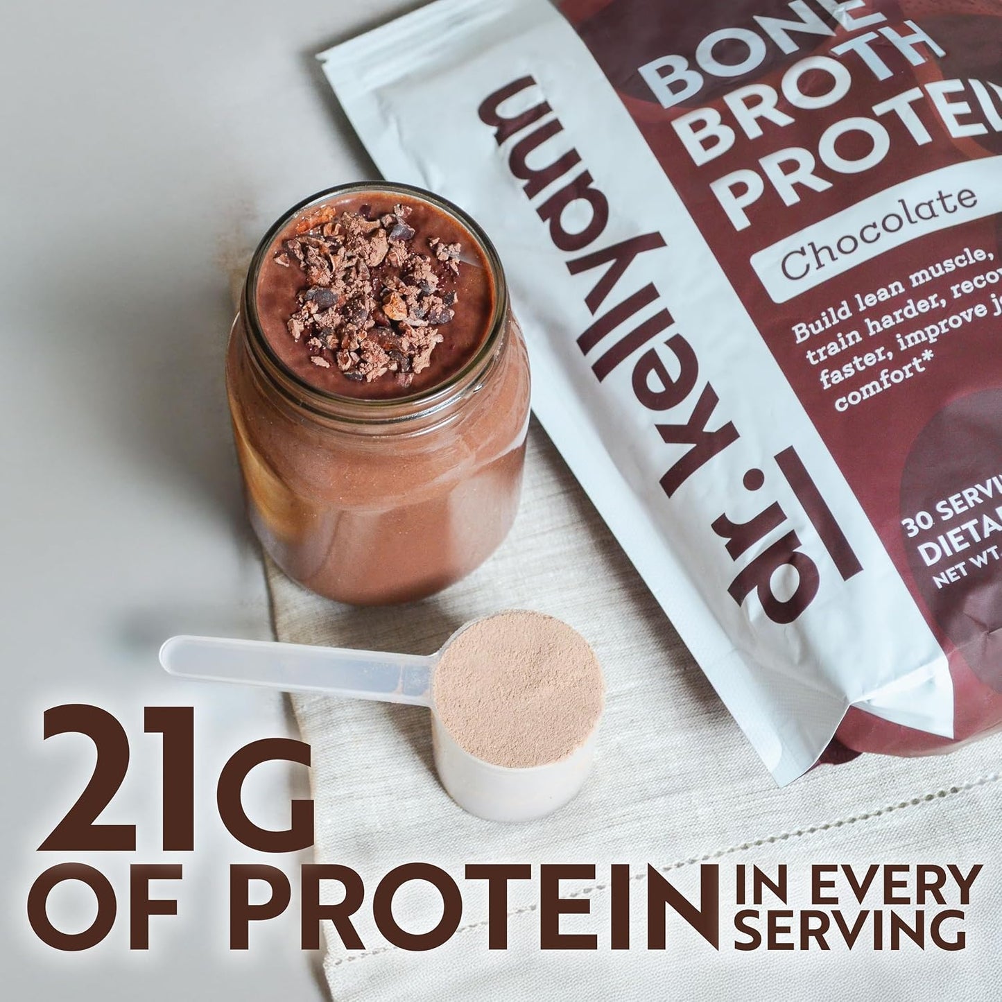 Dr. Kellyann Keto Bone Broth Protein Powder Chocolate - Protein 21g, Grass Fed Hydrolyzed Collagen - Gluten and Dairy Free, Paleo, Keto Protein Shakes (30 Servings)